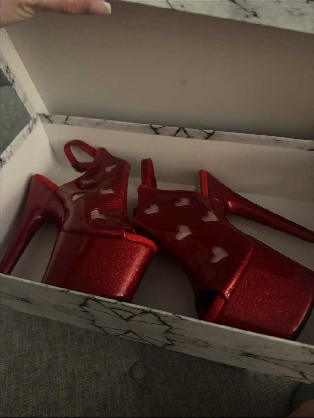 Hella heels cupids chokehold glitter red 7 inch stiletto. Size 10 US.10 min/wear